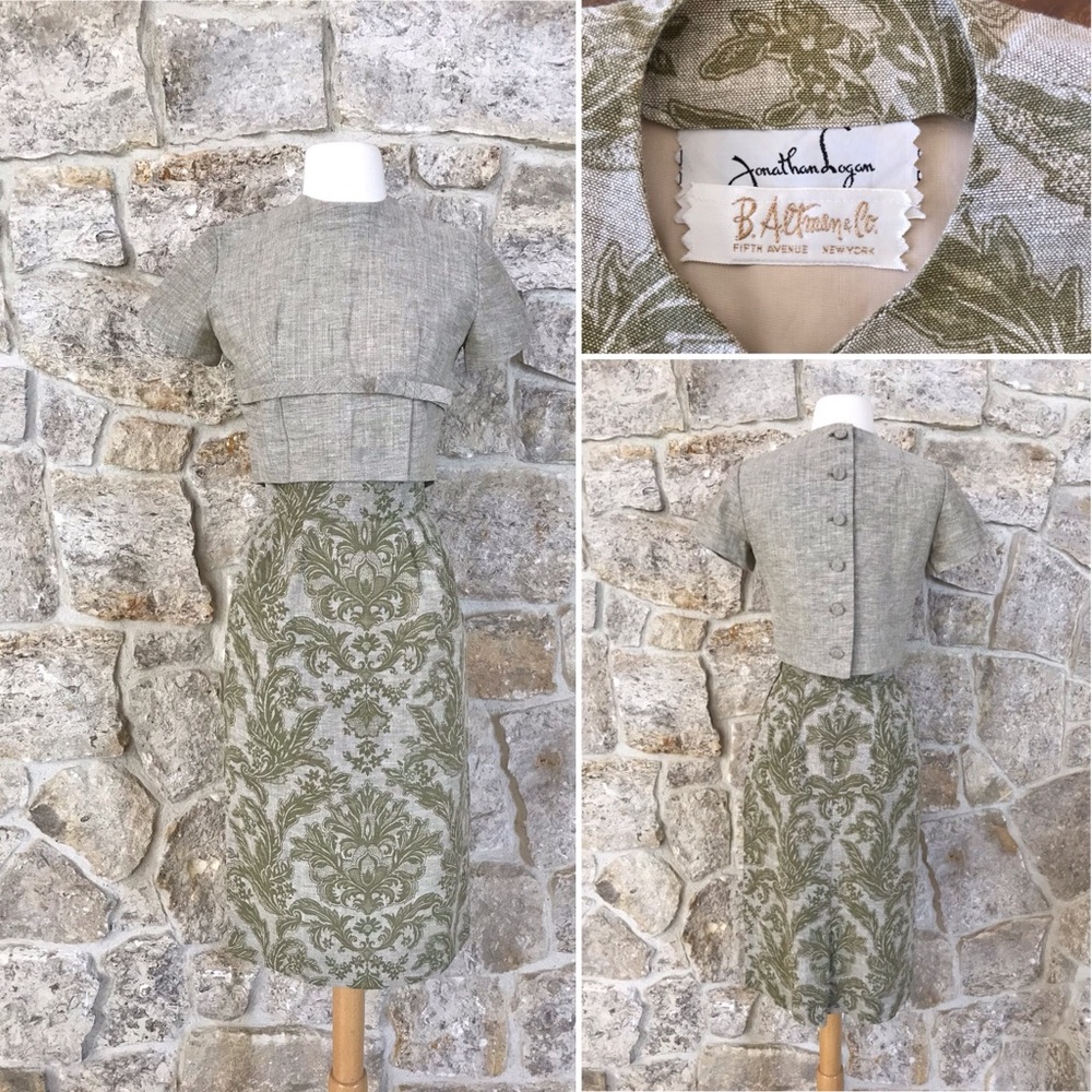 Gorgeous 1950s Jonathan Logan 3 Piece Floral Skirt Suit Set Back Button Blouse